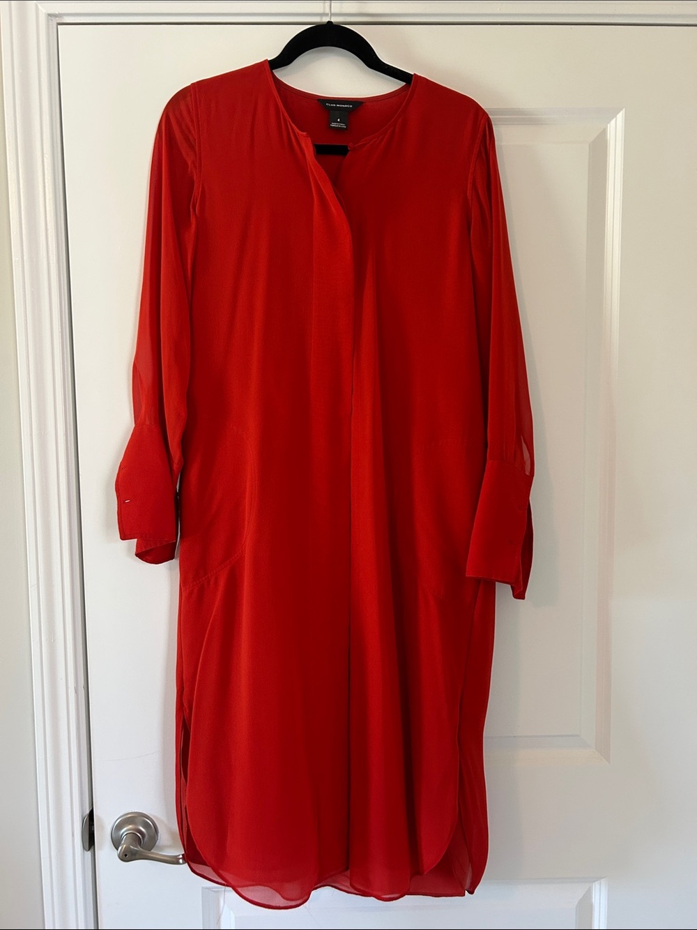 Club Monaco Red Long-Sleeve Silk Shift Dress 4